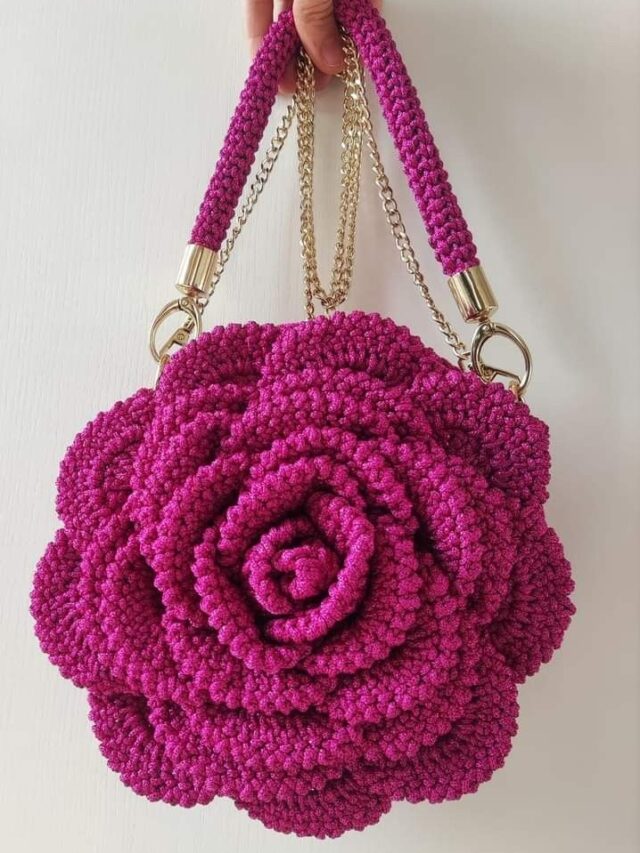 bolsa de crochê mega rosa